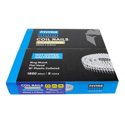 Titan 45 x 2.5mm Hot Dipped Galvanised Collated Coil Nail Ring - 1800 pieces