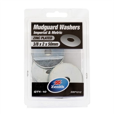 Zenith ⅜" x 2 x 50mm Zinc Plated Mudguard Washer - 10 pieces