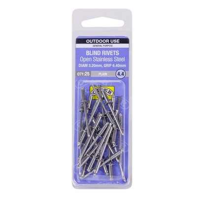 Otter 3.2 x 6.4mm Open Stainless Steel Blind Rivets - 25 pieces