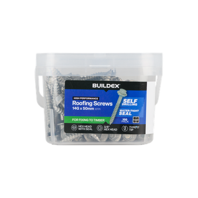 Buildex 14G x 50mm Class 3 Roofing Screws With Seal - 100 pieces