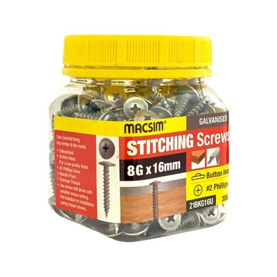 Macsim 8G x 16mm Stitch Button Screws Jar - 300 pieces