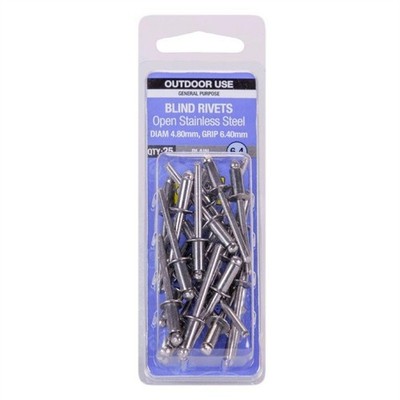 Otter 4.8 x 6.4mm Open Stainless Steel Blind Rivets - 25 pieces