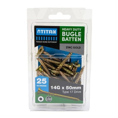 Titan 14g x 50mm Timber Zinc Gold Bugle Batten Screw - 25 pieces