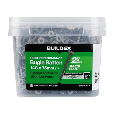 Buildex® 14G x 75mm Class 4 Bugle Batten Screws - 500 pieces