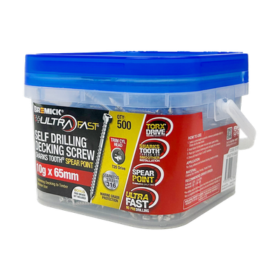 Bremick Ultrafast 10g x 65mm Stainless Steel 316 T20 Trim Head - 500 pieces