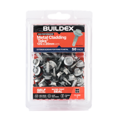 Buildex 12G x 20mm Class 4 Cladding & Fencing TEKS® Screws with Seal - 50 pieces
