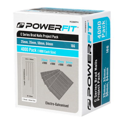 PowerFit C Series Electro-Galvanised Brad Nails Project Pack
