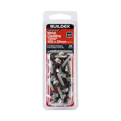 Buildex 10G x 25mm Class 4 Cladding & Fencing TEKS® Screws with Seal 2 pcs