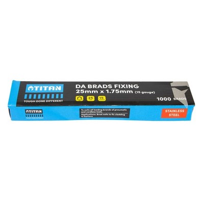 Titan 25 x 1.75mm Stainless Steel 34 Angled Collated Nail DA Brads - 1000 pieces