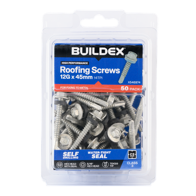 Buildex 12G x 45mm Class 3 Roofing TEKS® Screws with Seal - 50 pieces