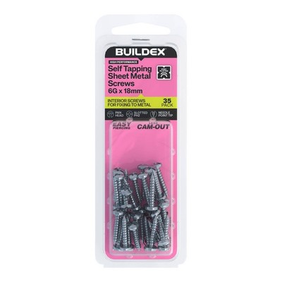 Buildex 6G x 18mm Zinc Plated Self Tapping Sheet Metal Screws 2 pcs