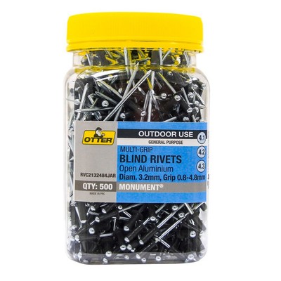 Otter Monument® 3.2 x 0.8 - 4.8mm Multi-Grip Open Aluminium Blind Rivets - 500 P