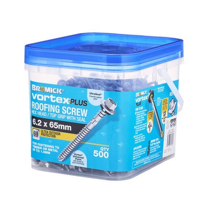 Bremick Vortex Plus Roofing Screw 6.2 x 65mm HEX B8 BOX 500