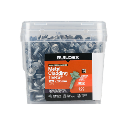 Buildex 12G x 20mm Class 4 Cladding & Fencing TEKS® Screws with - 500 pieces