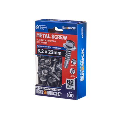 Bremick Metal Hex Screw 6.2 x 22mm B8 BOX 100