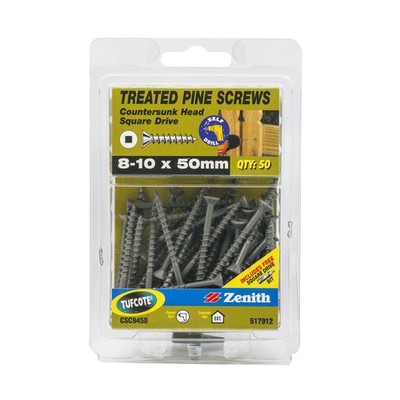 Zenith 8 - 10 x 50mm Treated Pine Countersunk Head Screws - 50 pieces