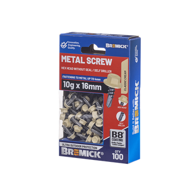 Bremick Metal Hex Screw 10g x 16mm B8 CC BOX 100