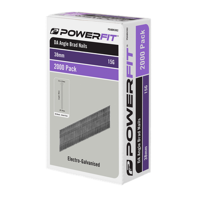 PowerFit 38mm Electro-Galvanised DA Angled Brad Nails - 2000 pieces
