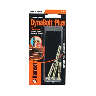 Ramset 6 x 34mm DynaBolt Plus Flat Head Bolt - 4 pieces