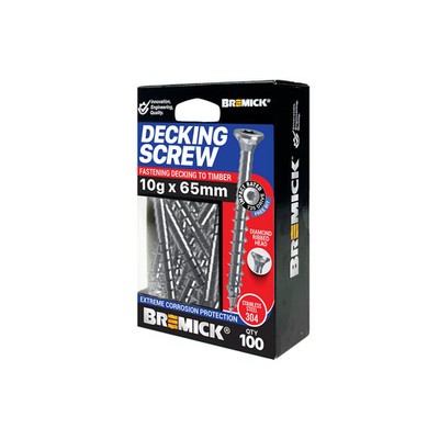 Bremick decking Screw 10g x 65mm SPIRAL RIB T25 SS304 - 100 pieces