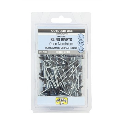 Otter 3.2 x 0.8-4.8mm Monument® Multi-Grip Open Aluminium Blind Rivets - 100 Pac