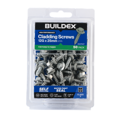 Buildex 12G x 25mm Class 3 Cladding Screws with Seal - 50 pieces