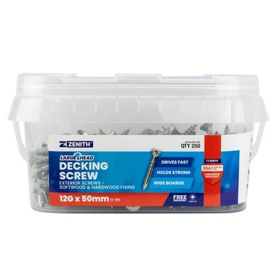 Zenith Large Head Decking Screw T25 12G x 50mm SS304 - 250 pieces