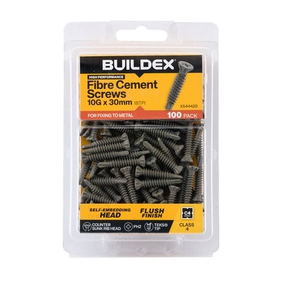Buildex 10G x 30mm Class 4 Fibre TEKS Screws - 100 pieces