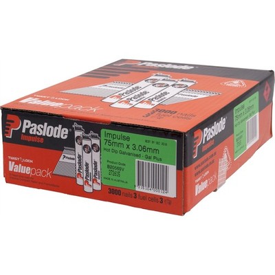 Paslode Impulse Nail 75 x 3.06mm Hot Dipped Galvanised D Head - 3000 Pack - 3000