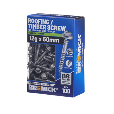 Bremick 12g x 50mm B8 Hex Roofing Screw - 100 Box