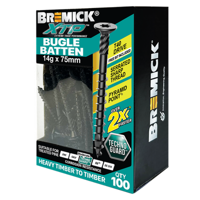 Bremick XTP 14g x 75mm Black T40 Technoguard Bugle Batten - 100 pieces