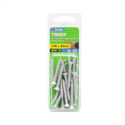Zenith 10G x 40mm Galvanised Countersunk Head Timber Screws 2 pcs