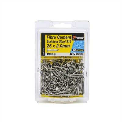 Paslode 25 x 2.0mm 250g Stainless Steel Fibre Cement Nails - 330 pieces