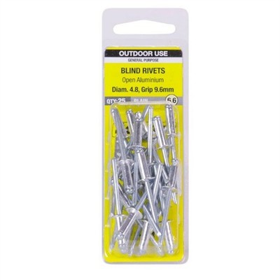 Otter 4.8 x 9.6mm Open Aluminium Blind Rivets - 25 pieces