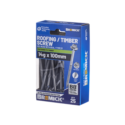 Bremick Hex Timber Screw 14g x 100mm B8 BOX 25
