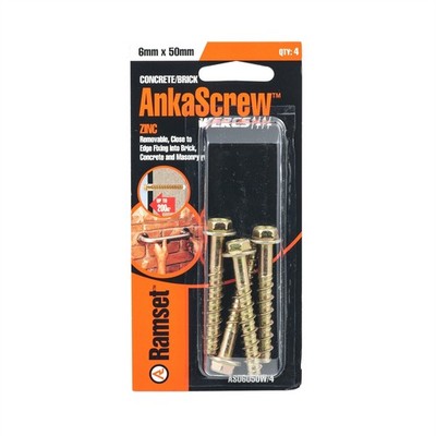 Ramset 6 x 50mm Zinc AnkaScrew Masonry Anchor - 4 pieces
