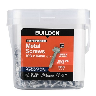 Buildex 10G x 16mm Class 4 Cladding & Fencing TEKS® Screws - 500 PackC4 BX500 X5