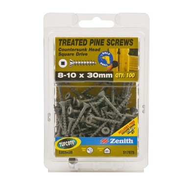 Zenith 8 - 10 x 30mm Treated Pine Countersunk Head Screws - 100 pieces