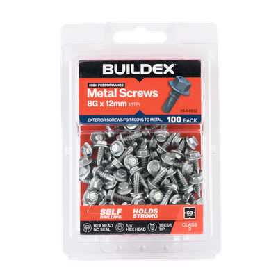 Buildex 8G x 12mm Class 3 Cladding & Fencing TEKS® Screws - 100 pieces