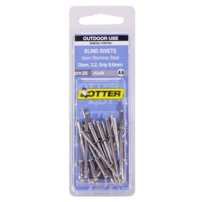 Otter 3.2 x 9.6mm Open Stainless Steel Blind Rivets - 25 pieces