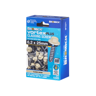 Bremick Vortex Plus Cladding Screw 6.2 x 25mm HEX B8 CC BX100