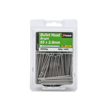 Paslode 65 x 2.8mm 500g Bright Steel Bullet Head Nails - 140 pieces