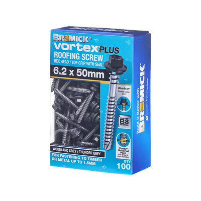 Bremick Vortex Plus Roofing Screw 6.2 x 50mm HEX B8 WG BOX 100