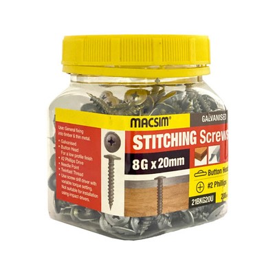 Macsim 8G x 20mm Stitch Button Screws Jar - 200 pieces