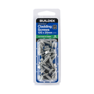 Buildex 12G x 25mm Class 3 Cladding Screws with Seal 2 pcs