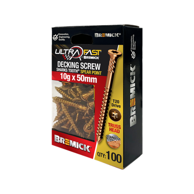 Bremick 10g x 50mm Bronze T20 304 Stainless Steel Deck Screws - 100 pieces