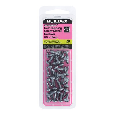Buildex 8G x 12mm Zinc Plated Self Tapping Sheet Metal Screws 2 pcs