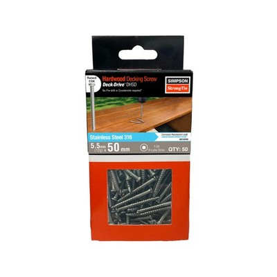 Simpson Strong-Tie 12G x 50mm Stainless Steel 316 DHSD No Pre-Drilling Decking S