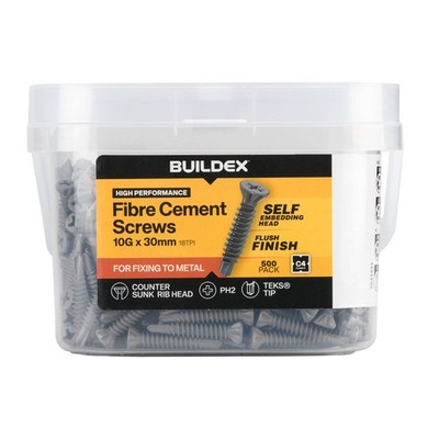 Buildex 10G x 30mm Class 4 Fibre TEKS Screws - 500 pieces