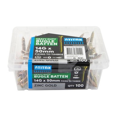 Titan 14G x 50mm Zinc Gold Timber Bugle Batten Screw - 100 pieces